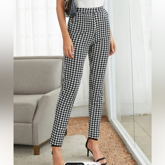 🆕 SHEIN Houndstooth Print Slant Pocket Tapered Pants Women’s Size Medium (US 6) - Picture 9 of 10